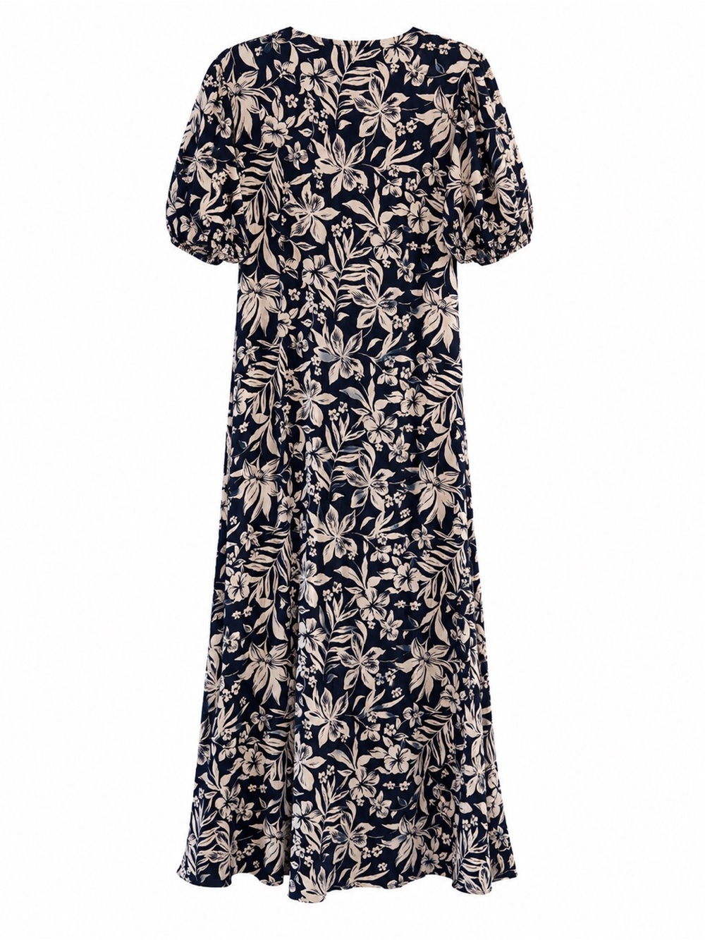 Faherty Sorrento Maxi Dress Women L Navy Blue Hawaiian Floral Puff Sleeve NWT - Picture 3 of 9